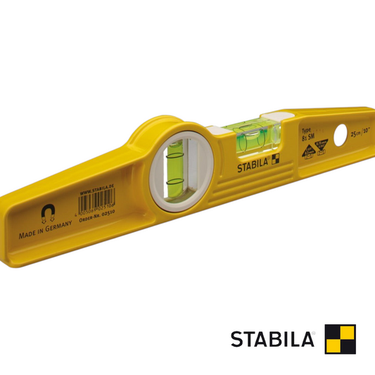 Werkfit Stabila Typ 81 SM Torpedo Wasserwaage in Gelb mit Magnet und zwei Libellen für präzise Messungen