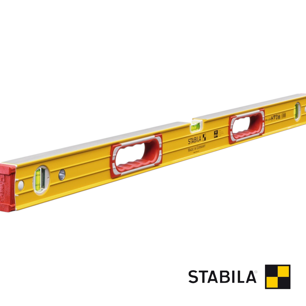 Werkfit Stabila Wasserwaage Type 196-2 in Gelb mit zwei Griffen und Libellen für präzise Messungen
