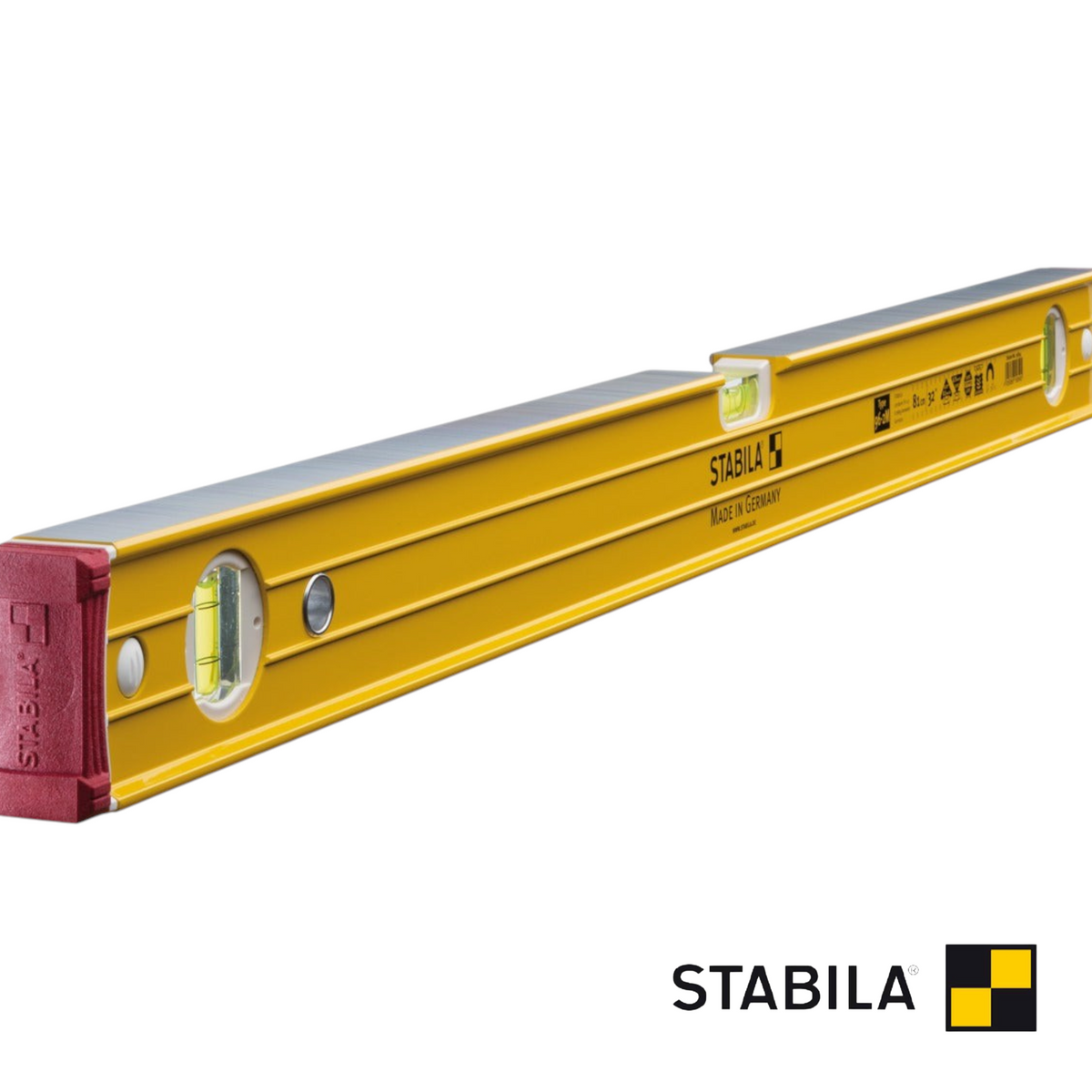 Werkfit Stabila Wasserwaage Type 96-2 M in Gelb mit magnetischer Unterseite und zwei Libellen für präzise Messungen
