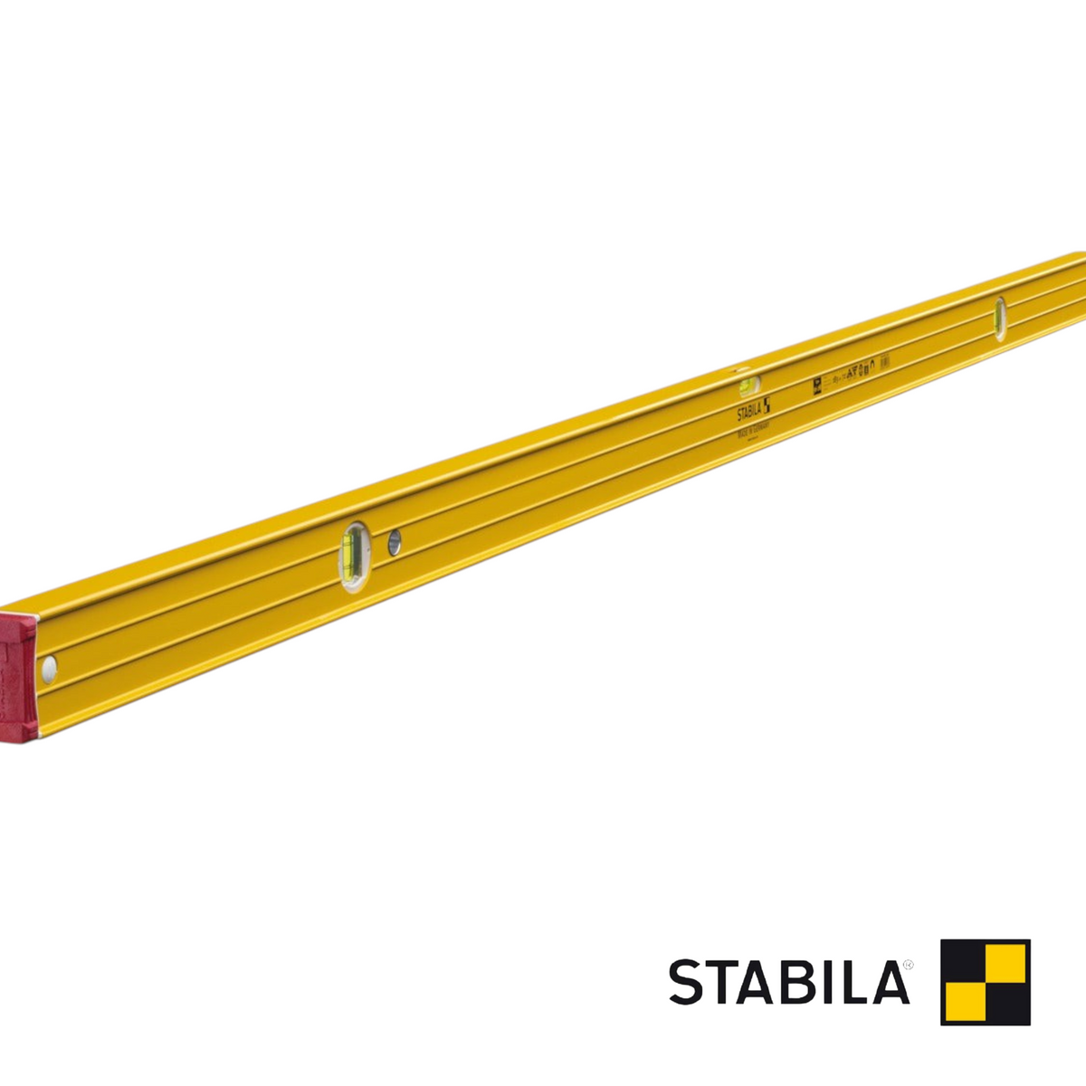 Werkfit Stabila Wasserwaage Type 96-2 M in Gelb mit integrierten Libellen und robusten Endkappen