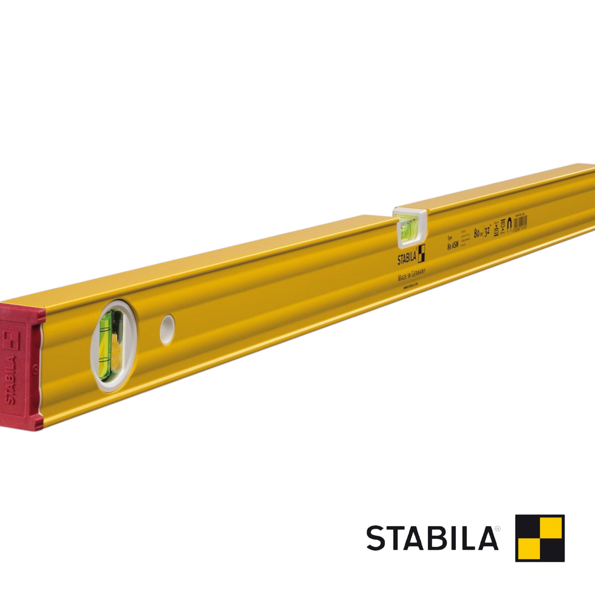 Werkfit Stabila Wasserwaage Type 80 ASM in Gelb mit integrierten Libellen für präzise Messungen