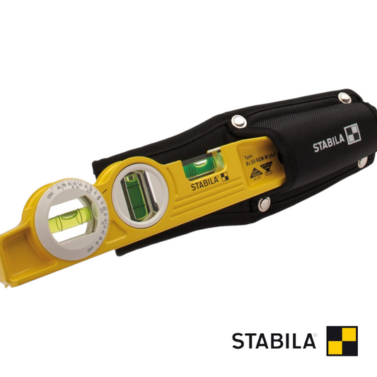 Werkfit Stabila Typ 81 SV REM W360 Torpedo-Wasserwaage mit drehbarem Winkelmesser in schwarzer Gürteltasche