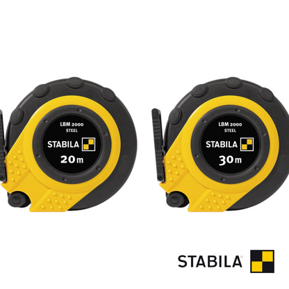 Werkfit Stabila LBM 2000 STEEL Kapselbandmaß in Gelb und Schwarz mit 20m und 30m Messlänge