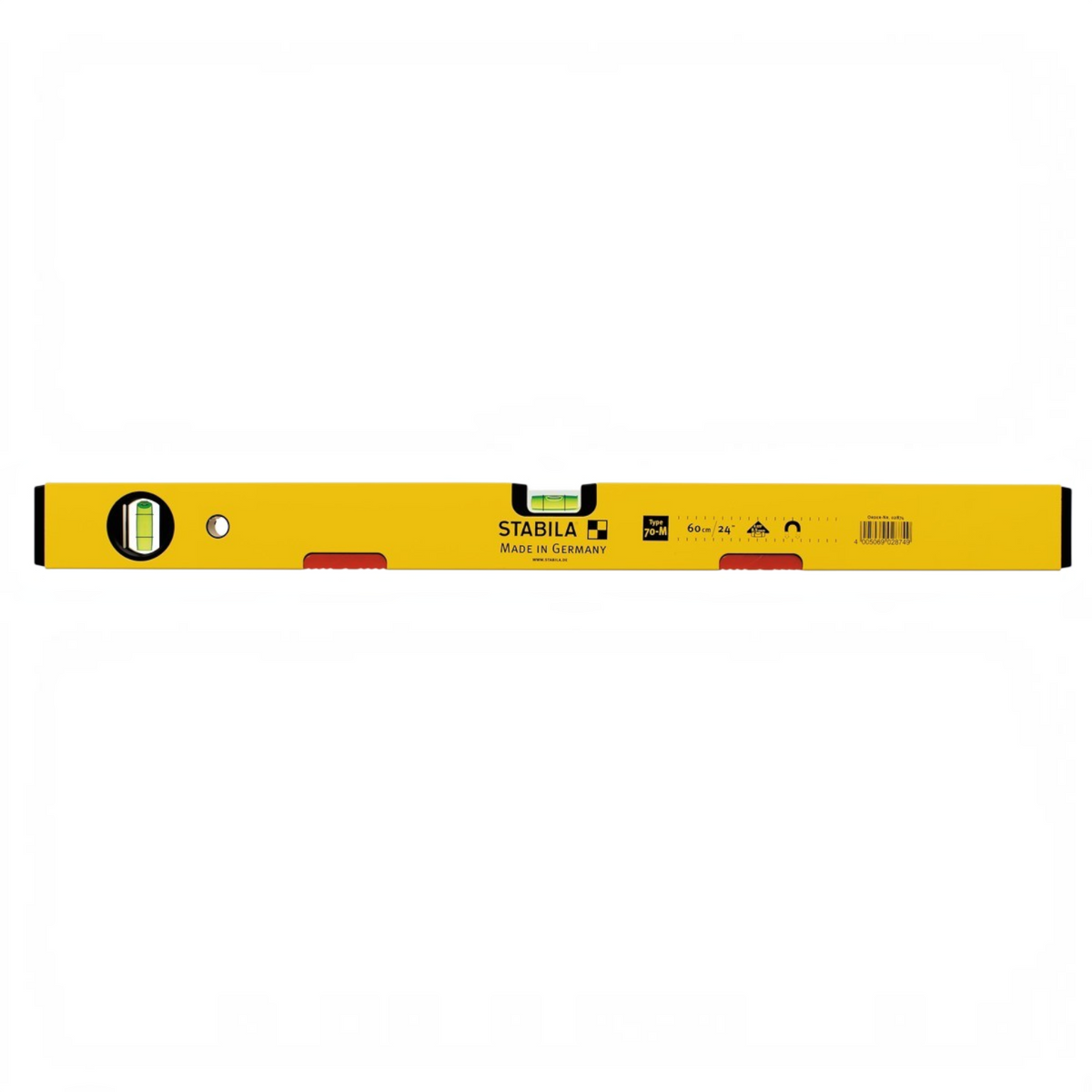 Werkfit Stabila Wasserwaage Type 70 M aus gelbem Aluminium mit Seltenerd-Magnetsystem und zwei Libellen