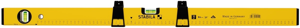 Werkfit Stabila Typ 70 MAS Wasserwaage 80 cm in Gelb mit integrierter Messskala und zwei Libellen