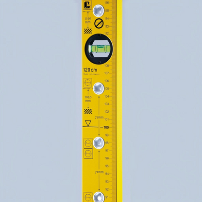 Werkfit Wasserwaage Type 70 Electric mit integrierter Steckdosenmarkierung und Libelle auf gelbem Aluminiumprofil