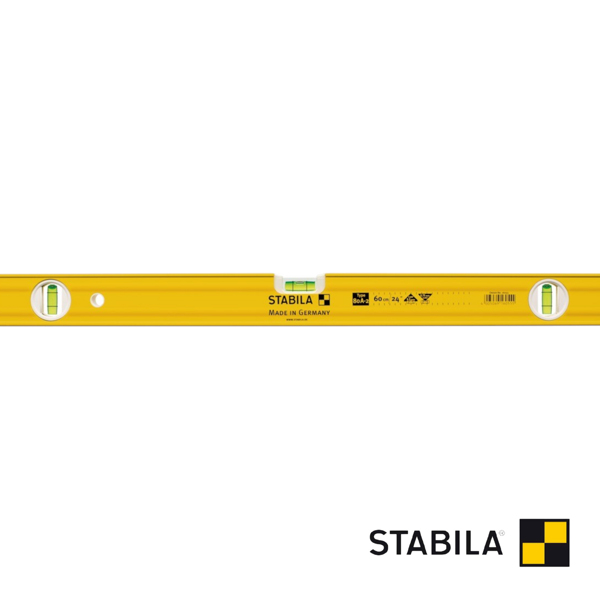 Werkfit Stabila Typ 80 AS-2 Wasserwaage in Gelb mit zwei Libellen für präzise Messungen