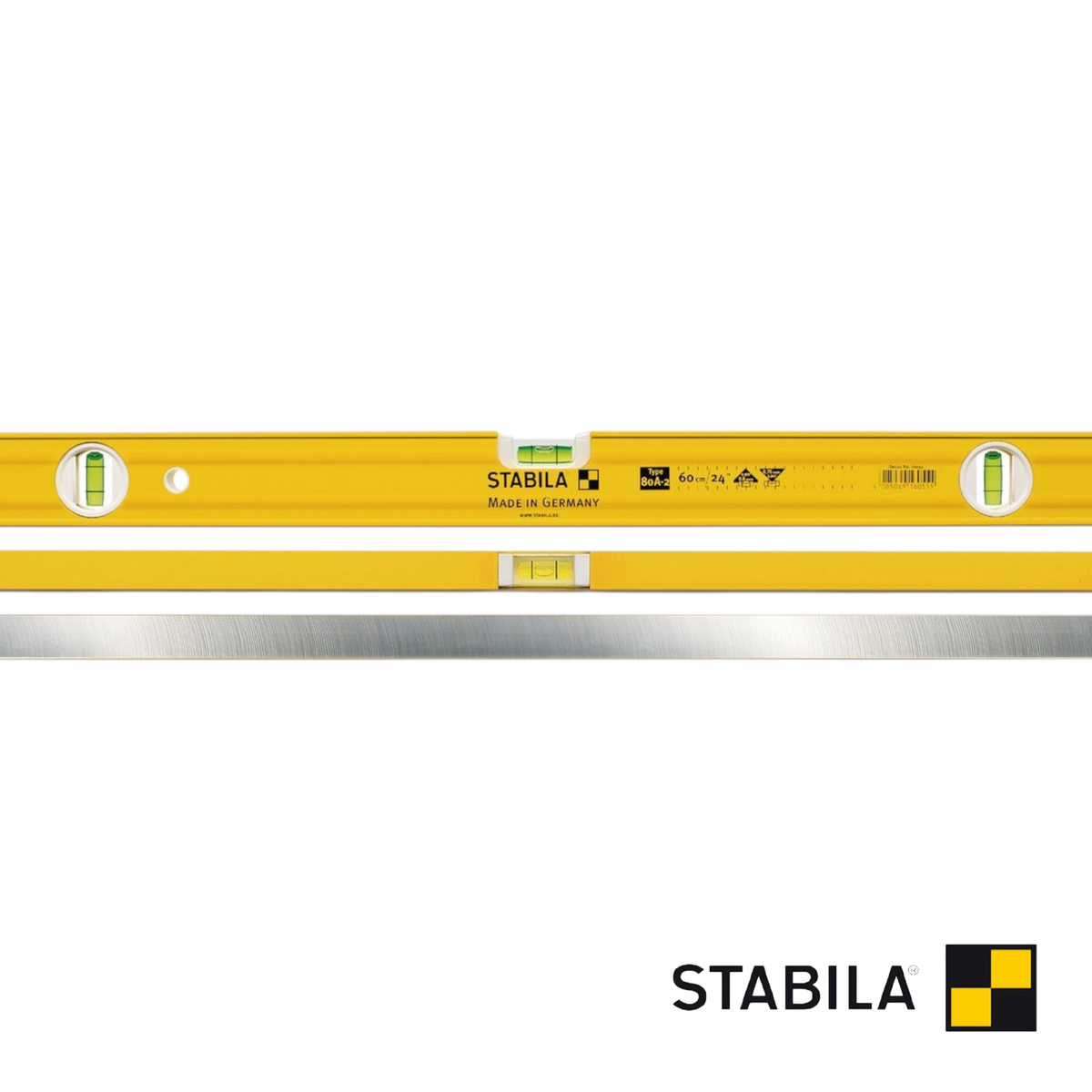 Werkfit Stabila Wasserwaage Type 80 AS-2 in Gelb mit zwei Libellen und präziser Messskala für Handwerker
