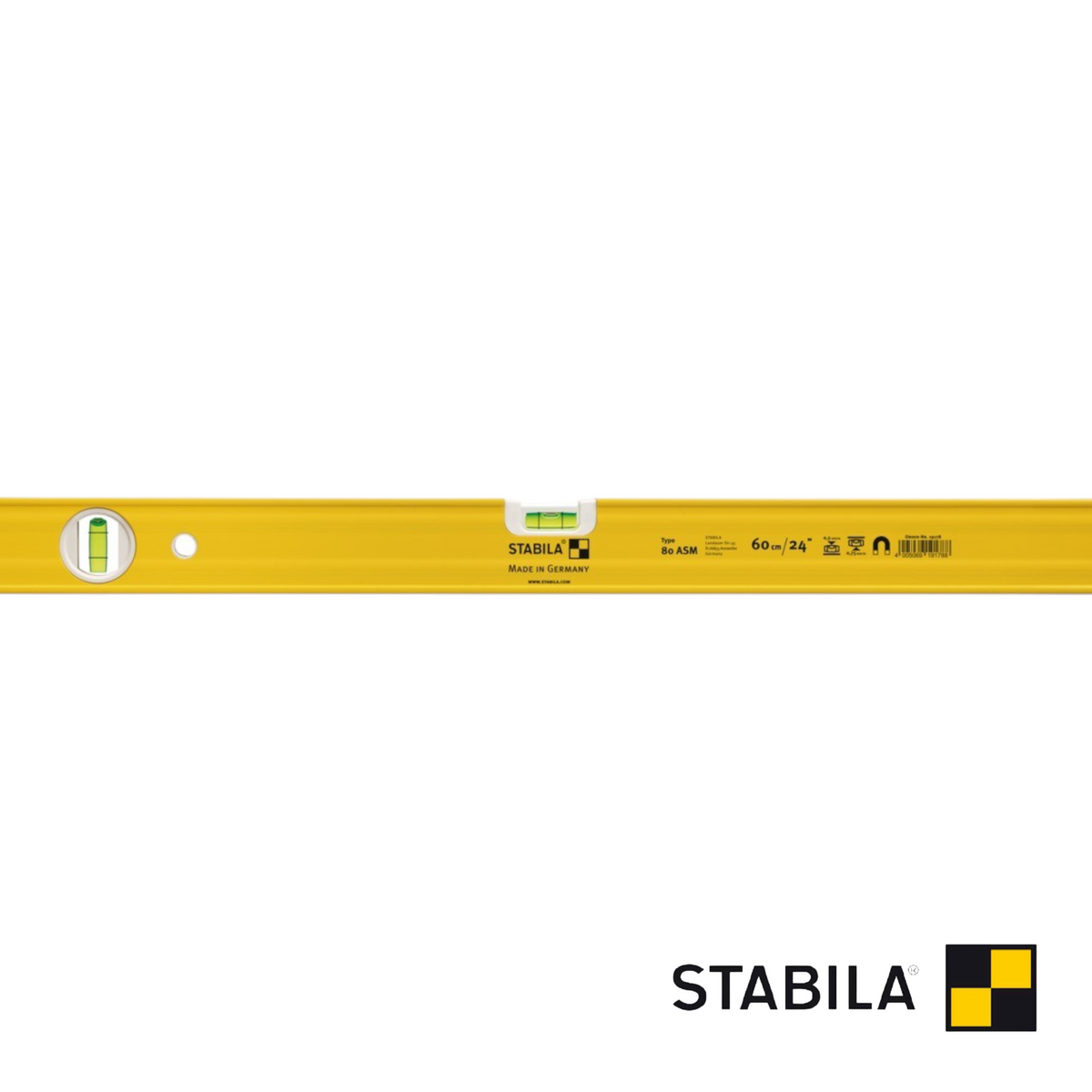 Werkfit Stabila Wasserwaage Type 80 ASM in Gelb mit Magneten und 60 cm Länge für präzise Messungen