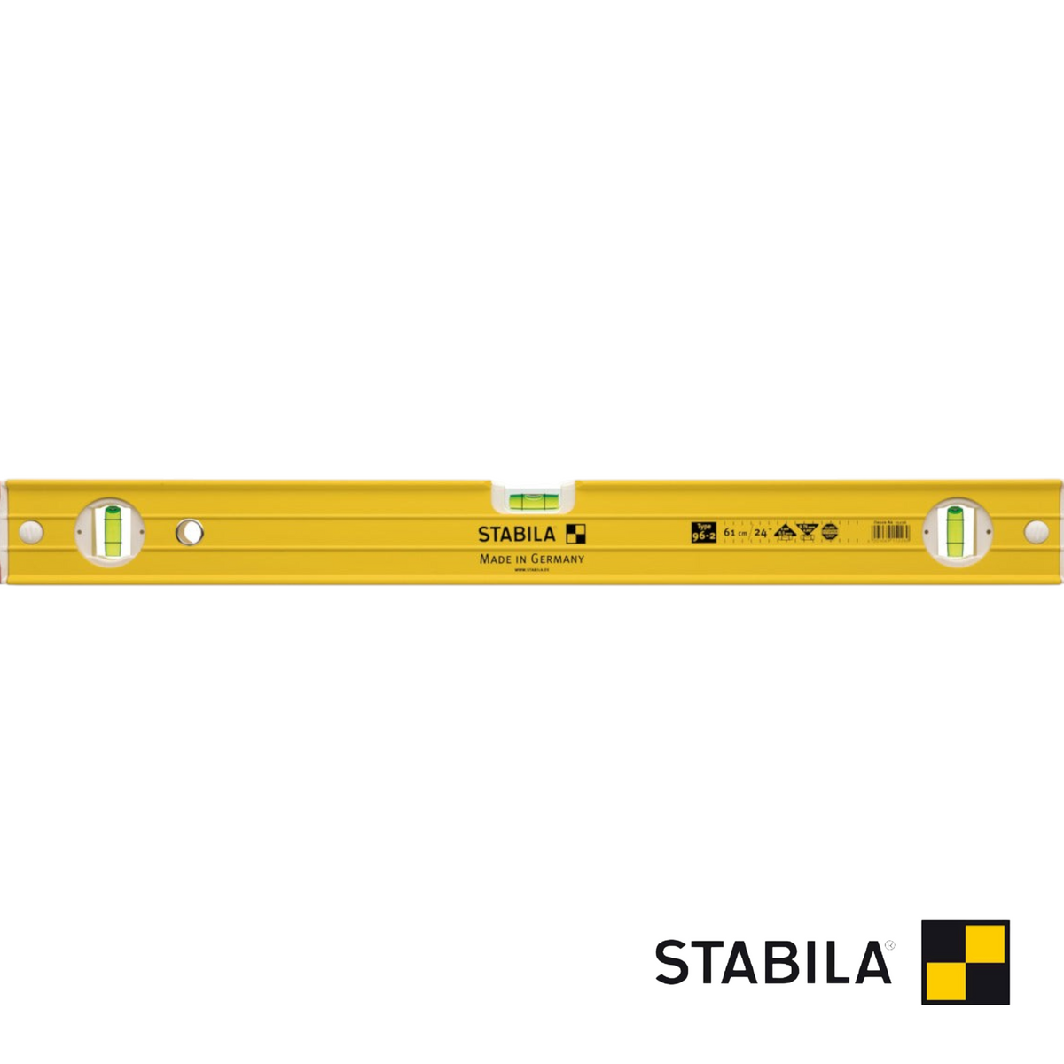 Werkfit Stabila Wasserwaage Type 96-2 in Gelb mit drei Libellen für präzise horizontale und vertikale Messungen