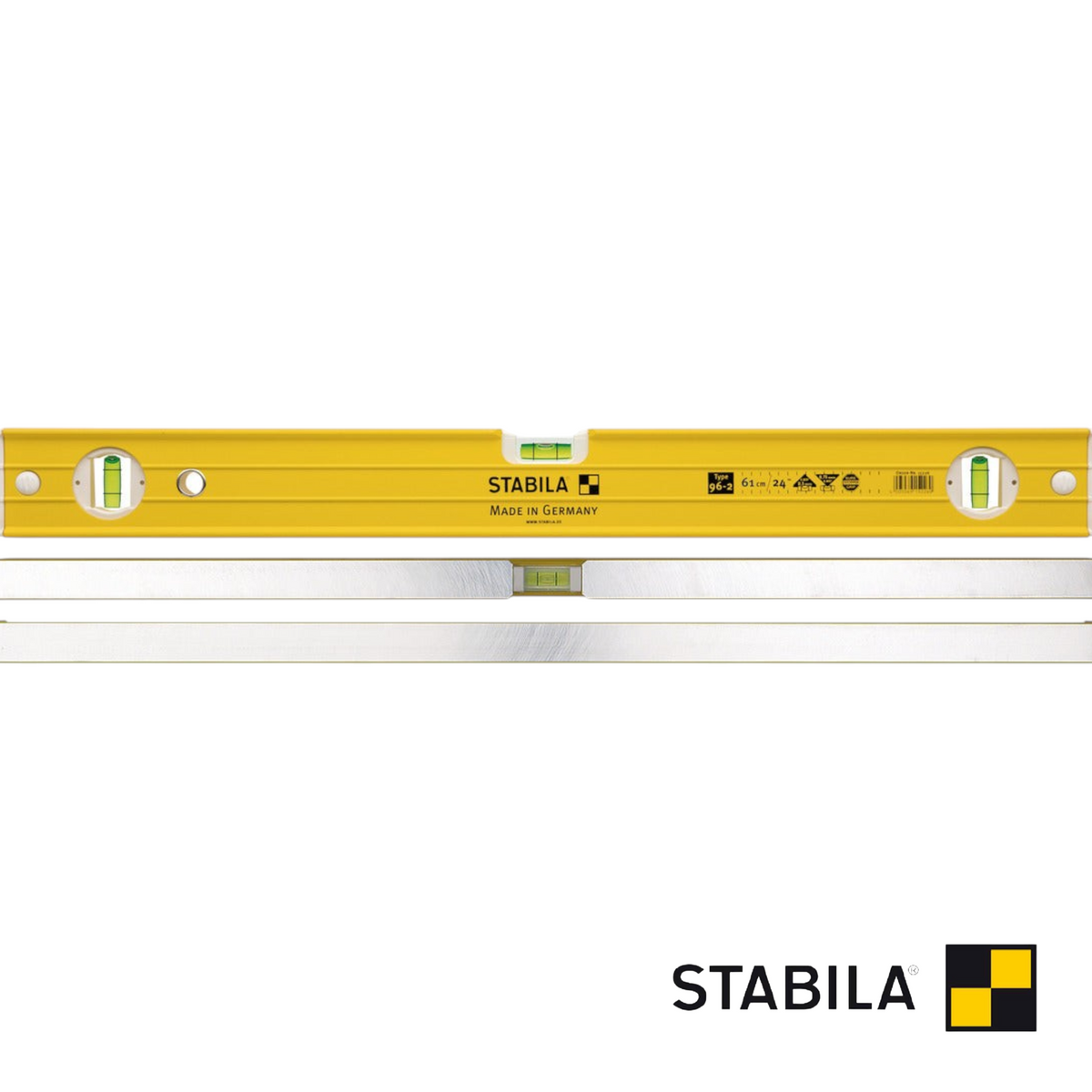Werkfit Stabila Wasserwaage Typ 96-2 in Gelb mit drei Libellen für präzise horizontale und vertikale Messungen