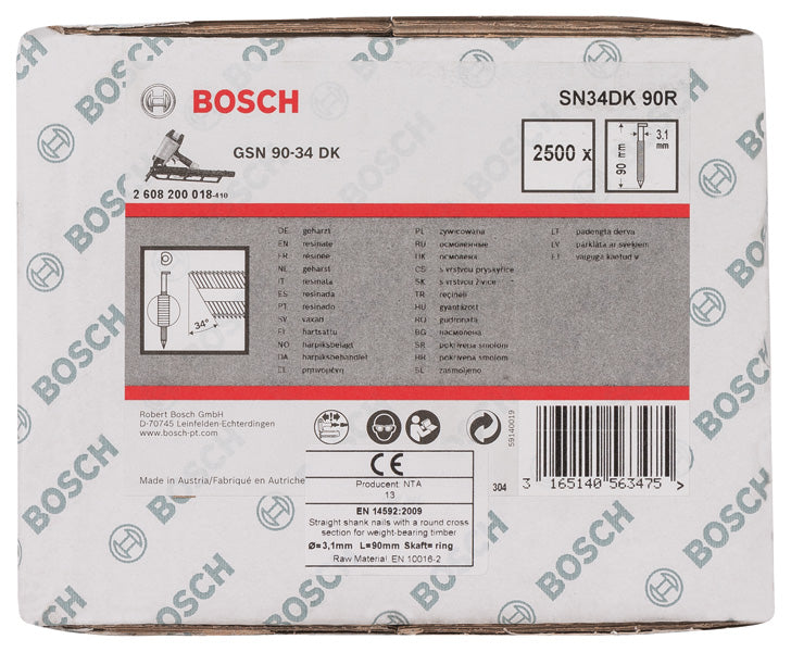 D-Kopf Streifennagel SN34DK 90R, 3,1 mm, 90 mm, blank, gerillt, 2500er-Pack