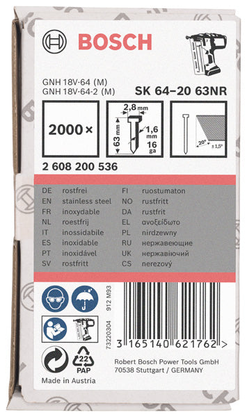 Senkkopf-Stift SK64 20NR, 63 mm Edelstahl, 2000 Stk.