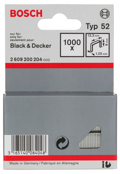 Flachdrahtklammer Typ 52, 12,3 x 1,25 x 6 mm, 1000er-Pack