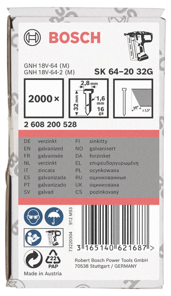 Senkkopf-Stift SK64 20G, 32 mm verzinkt, 2000 Stk.