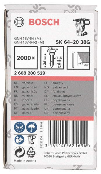 Senkkopf-Stift SK64 20G, 38 mm verzinkt, 2000 Stk.