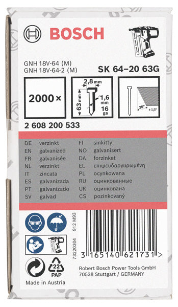 Senkkopf-Stift SK64 20G, 63 mm verzinkt, 2000 Stk.