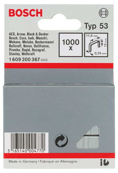 Feindrahtklammer Typ 53, 11,4 x 0,74 x 12 mm, 1000er-Pack