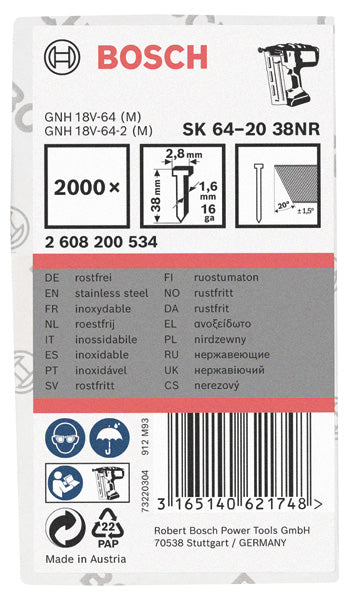 Senkkopf-Stift SK64 20NR, 38 mm Edelstahl, 2000 Stk.