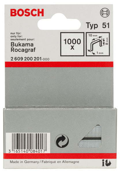Flachdrahtklammer Typ 51, 10 x 1 x 8 mm, 1000er-Pack