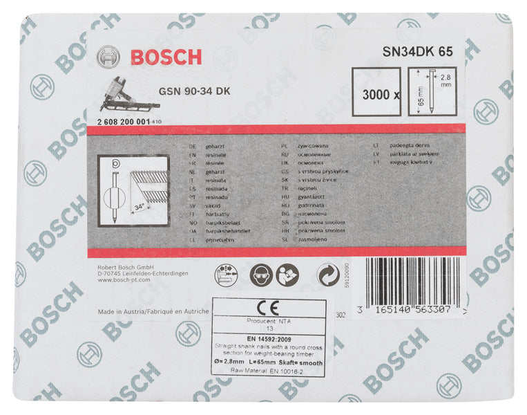 D-Kopf Streifennagel SN34DK 65, 2,8 mm, 65 mm, blank, glatt, 3000er-Pack