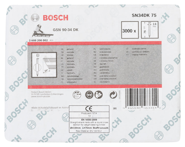 D-Kopf Streifennagel SN34DK 75, 2,8 mm, 75 mm, blank, glatt, 3000er-Pack