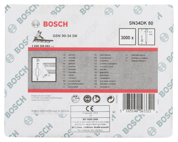D-Kopf Streifennagel SN34DK 80, 3,1 mm, 80 mm, blank, glatt, 3000er-Pack