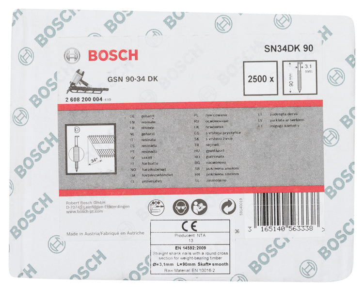 D-Kopf Streifennagel SN34DK 90, 3,1 mm, 90 mm, blank, glatt, 2500er-Pack