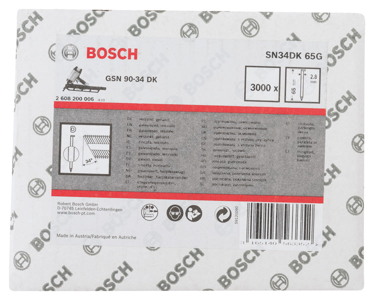 D-Kopf Streifennagel SN34DK 65G, 2,8 mm, 65 mm, verzinkt, glatt, 3000er-Pack