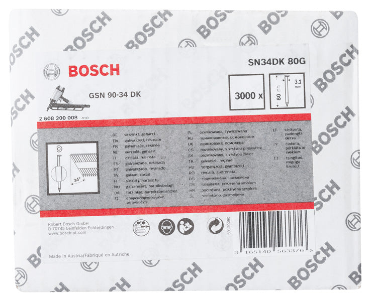 D-Kopf Streifennagel SN34DK 80G, 3,1 mm, 80 mm, verzinkt, glatt, 3000er-Pack