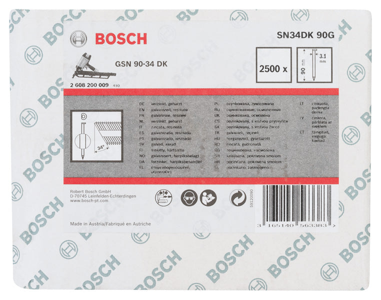 D-Kopf Streifennagel SN34DK 90G, 3,1 mm, 90 mm, verzinkt, glatt, 2500er-Pack
