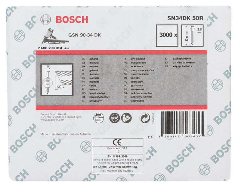 D-Kopf Streifennagel SN34DK 50R, 2,8 mm, 50 mm, blank, gerillt, 3000er-Pack