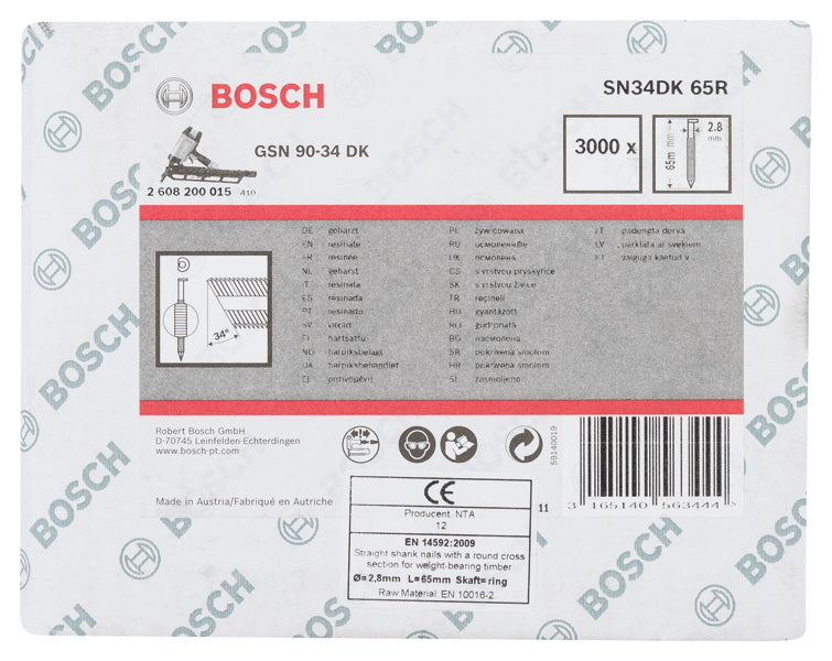 D-Kopf Streifennagel SN34DK 65R, 2,8 mm, 65 mm, blank, gerillt, 3000er-Pack