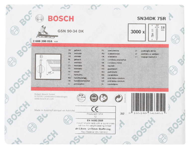 D-Kopf Streifennagel SN34DK 75R, 2,8 mm, 75 mm, blank, gerillt, 3000er-Pack