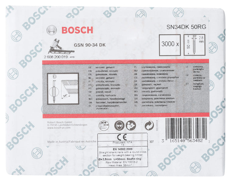 D-Kopf Streifennagel SN34DK 50RG, 2,8 mm, 50 mm, verzinkt, gerillt, 3000er-Pack