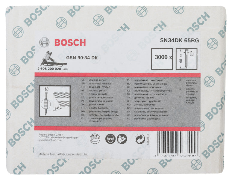 D-Kopf Streifennagel SN34DK 65RG,2,8 mm, 65 mm, verzinkt, gerillt, 3000er-Pack