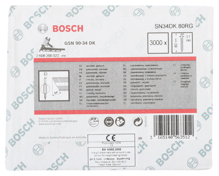 D-Kopf Streifennagel SN34DK 80RG, 3,1 mm, 80 mm, verzinkt, gerillt, 3000er-Pack