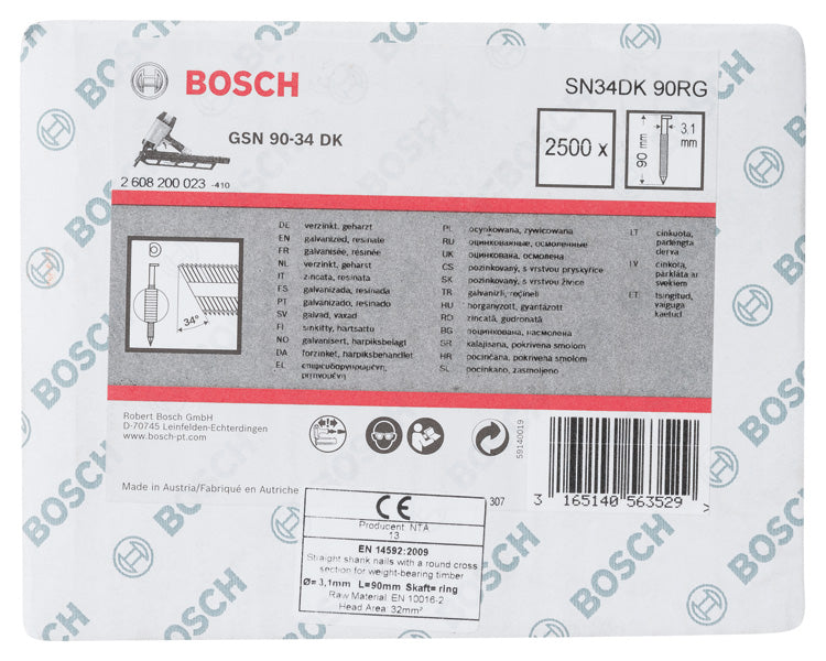 D-Kopf Streifennagel SN34DK 90RG, 3,1 mm, 90 mm, verzinkt, gerillt, 2500er-Pack
