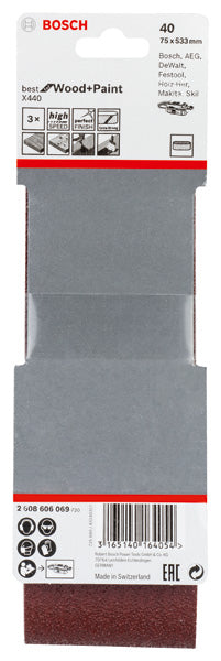PRO X440 Schleifband, 75 x 533 mm, 40, 3-tlg.
