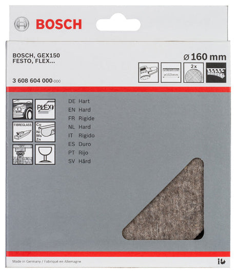 Polierfilz für Exzenterschleifer, hart, Klett, 160 mm, 2er-Pack