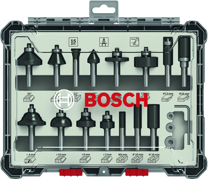 PRO Fasenfräser Set, 8 mm Schaft, 15-tlg