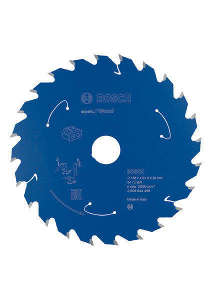 Kreissägeblatt für Akkusägen Expert for Wood, 136 x 1,5/1 x 20, 24 Zähne