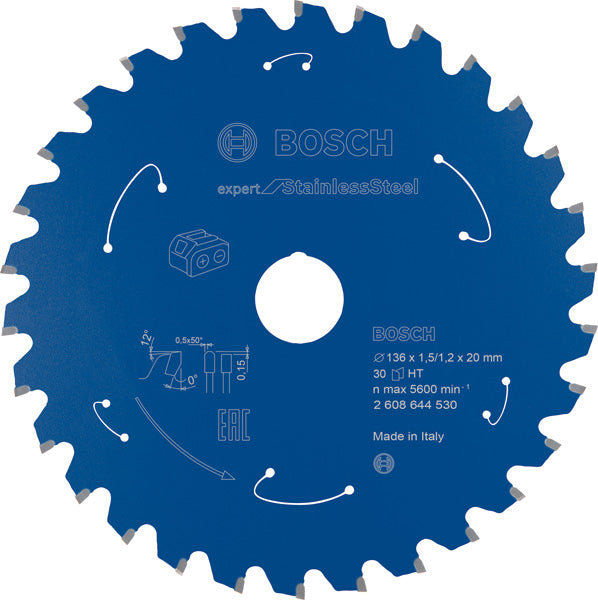 Kreissägeblatt für Akkusägen Expert for Stainless Steel, 136 x 1,5/1,2 x 20, T30