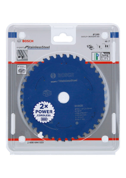 Kreissägeblatt für Akkusägen Expert for Stainless Steel, 160 x 1,6/1,3 x 20, T40
