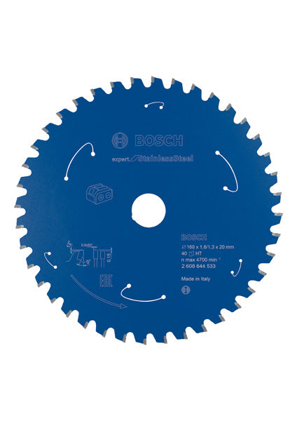 Kreissägeblatt für Akkusägen Expert for Stainless Steel, 160 x 1,6/1,3 x 20, T40