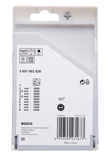 HSS PointTeQ Sechskantbohrer-Set, 9-tlg., 2–8 mm