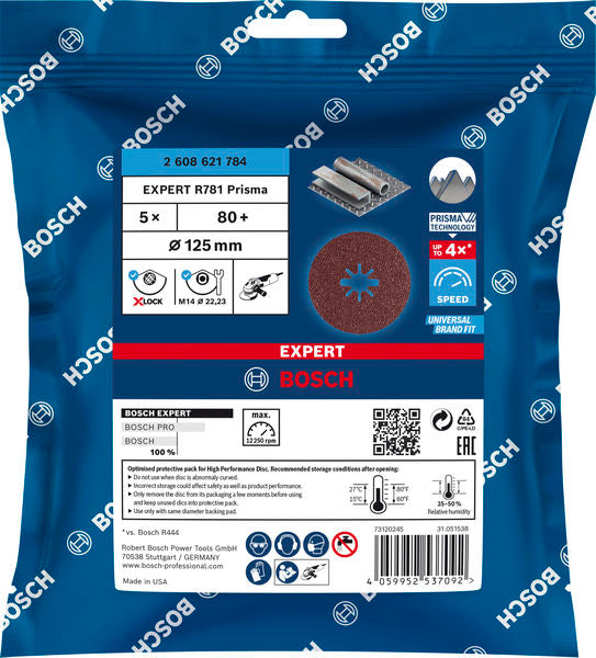 EXPERT R781 Prisma Ceramic Fiberscheibe, X-LOCK, 125 mm, 22,23 mm, K 80, 5-tlg.