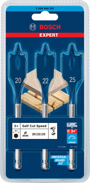 EXPERT SelfCut Speed Flachfräsbohrer-Set, 20/22/25 mm, 3-tlg
