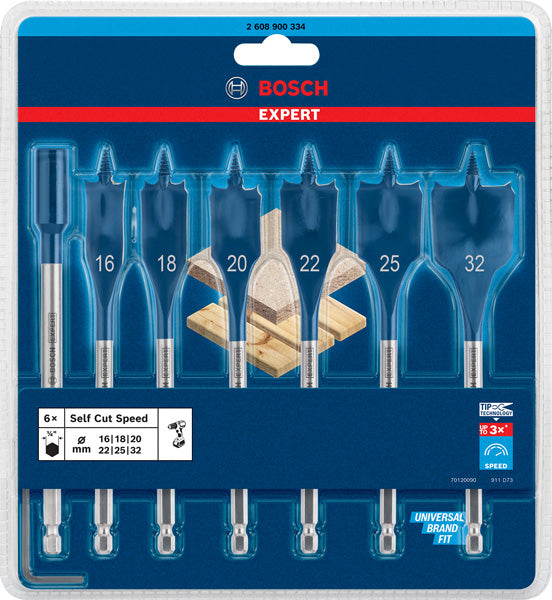 EXPERT SelfCut Speed Flachfräsbohrer-Set, 16/18/20/22/25/32 mm, 7-tlg.