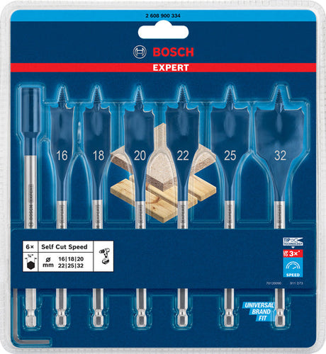 EXPERT SelfCut Speed Flachfräsbohrer-Set, 16/18/20/22/25/32 mm, 7-tlg.